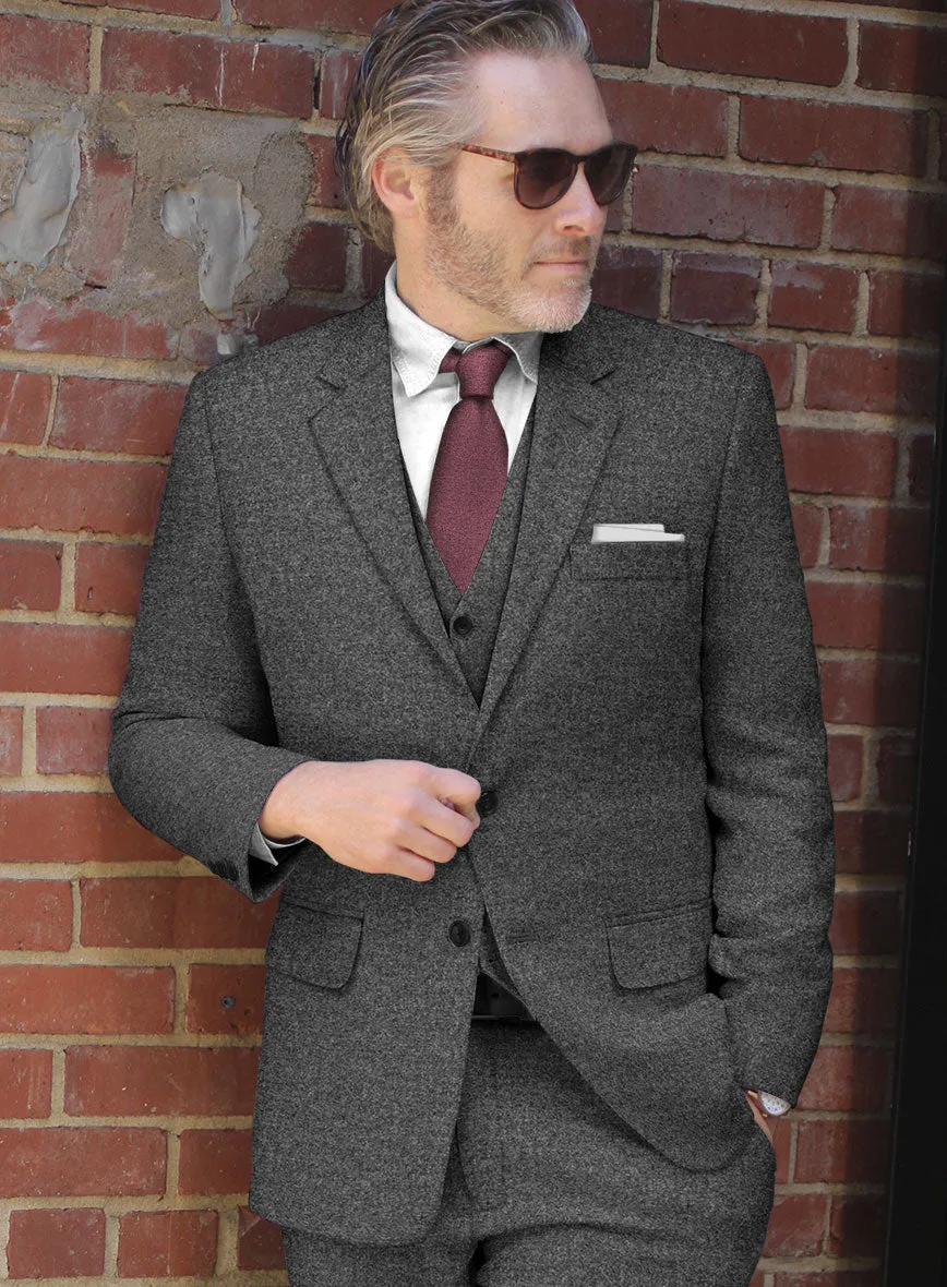 Vintage Plain Dark Gray Tweed Suit