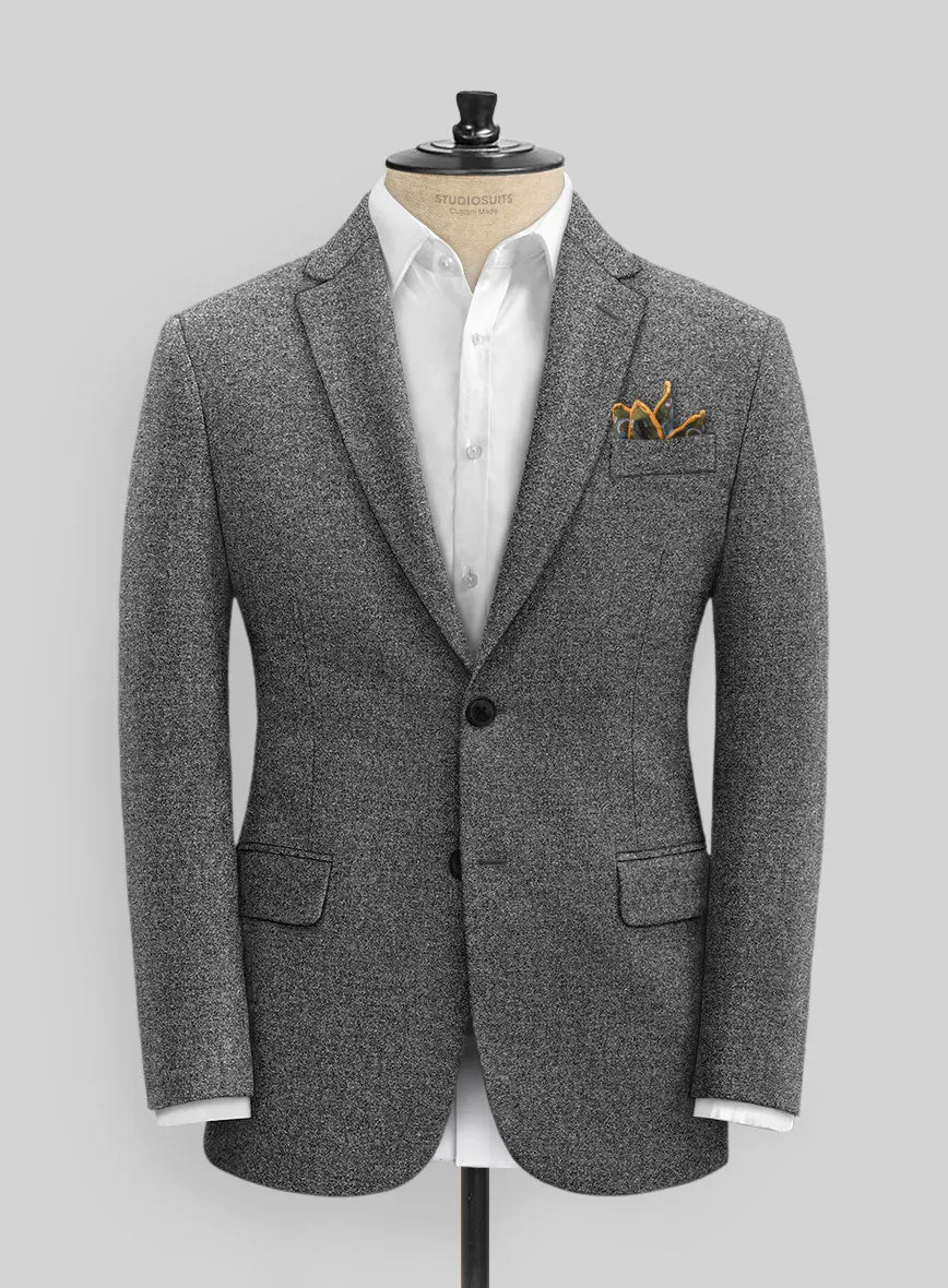 Vintage Plain Dark Gray Tweed Suit