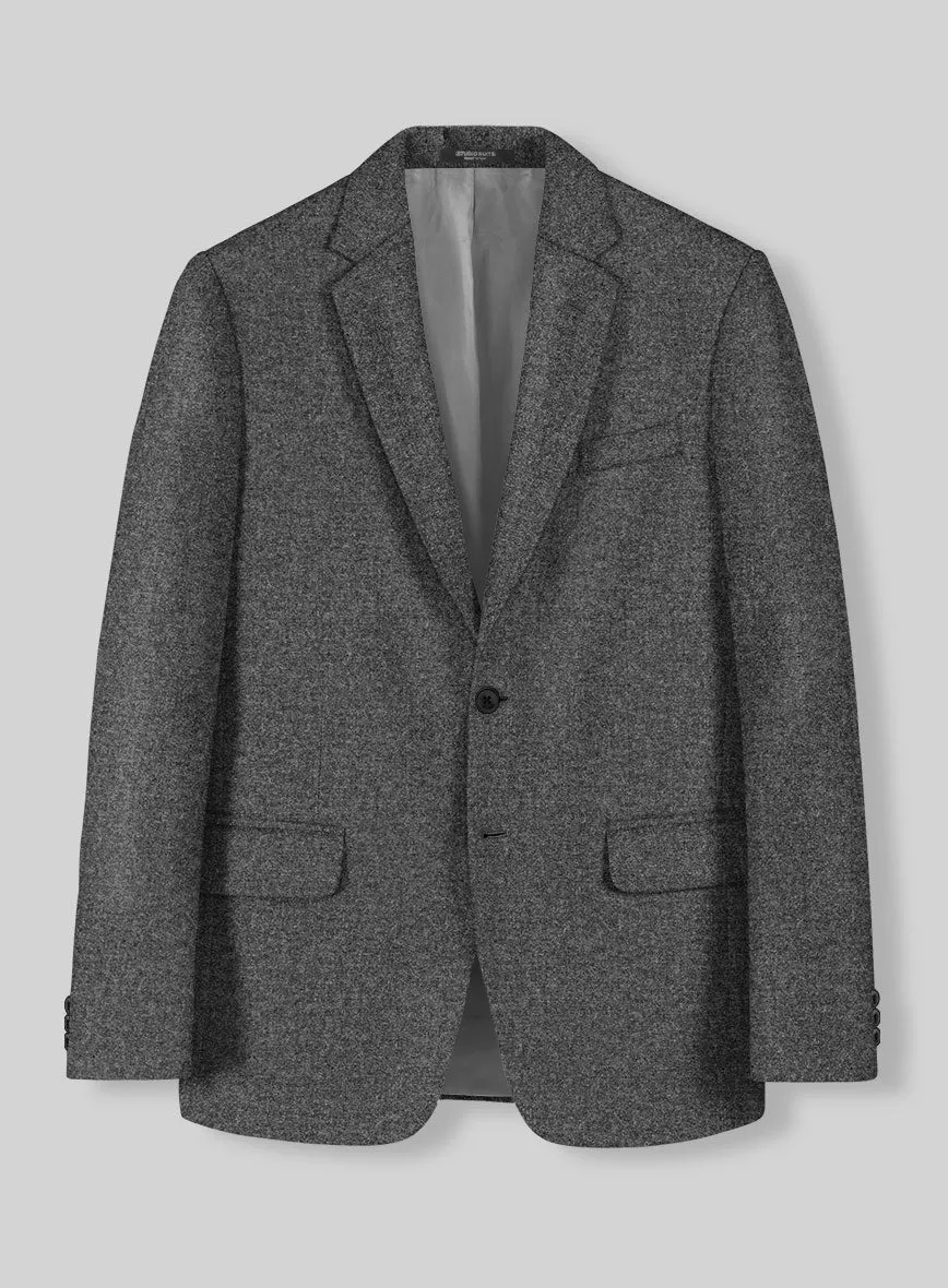 Vintage Plain Dark Gray Tweed Suit